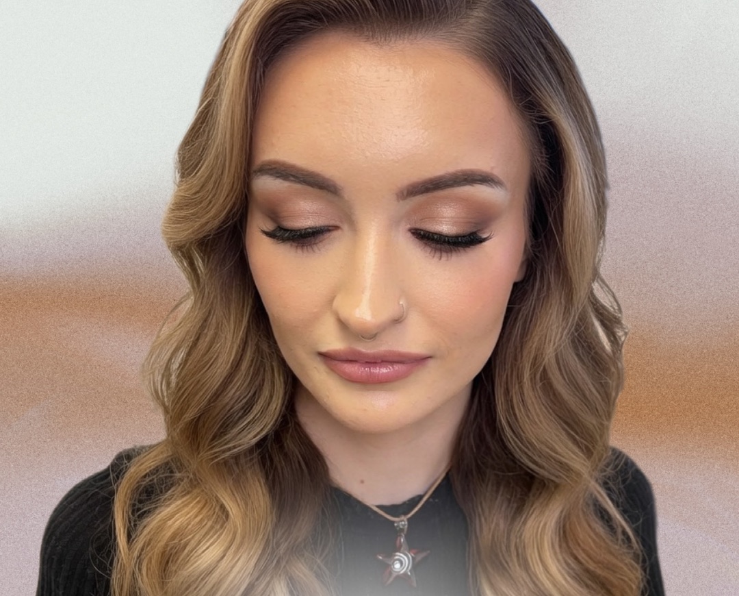 Soft bronze bridal glam with Hollywood waves